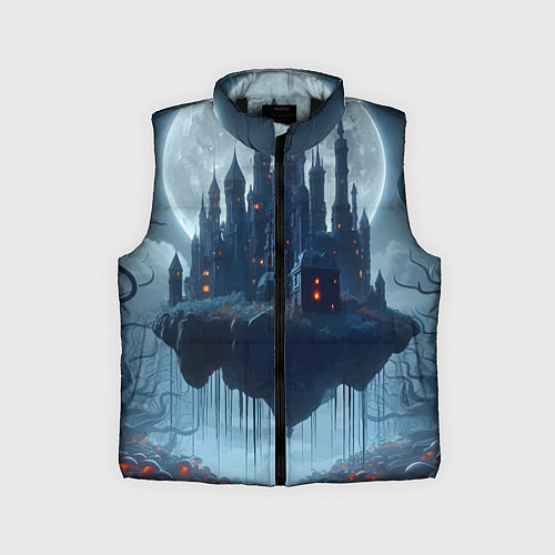 Детский жилет Замок Дракулы и неоновые грибы - нейроарт фантазия / 3D-Черный – фото 1