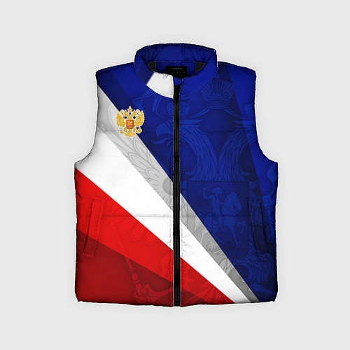 Детский жилет Герб России - триколор / 3D-Черный – фото 1