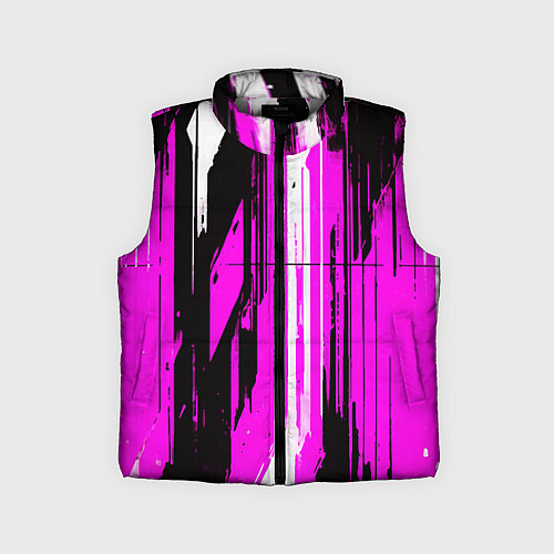 Детский жилет Вертикальные чёрно-белые линии на розовом фоне / 3D-Светло-серый – фото 1