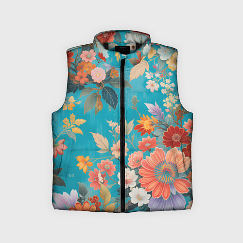 Детский жилет Цветочки на голубом фоне / 3D-Черный – фото 1