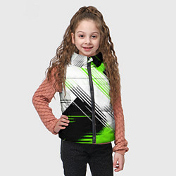 Детский жилет Диагональные бело-зелёные линии на чёрном фоне, цвет: 3D-черный — фото 2