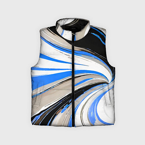 Детский жилет Волнистые бело-синие линии на чёрном фоне / 3D-Черный – фото 1