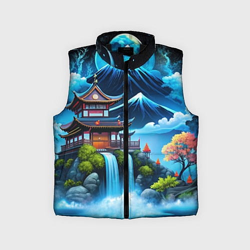 Детский жилет Водопад и горы Японии / 3D-Черный – фото 1