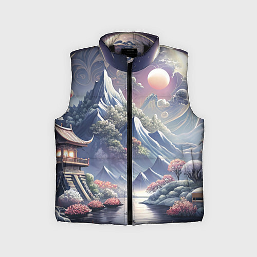 Детский жилет Япония - природа / 3D-Черный – фото 1
