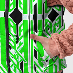 Детский жилет Бело-зелёные техно полосы на чёрном фоне, цвет: 3D-черный — фото 2