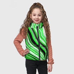 Детский жилет Волнистые вертикальные чёрно-зелёные полосы, цвет: 3D-светло-серый — фото 2