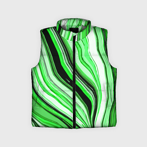 Детский жилет Волнистые вертикальные чёрно-зелёные полосы / 3D-Светло-серый – фото 1