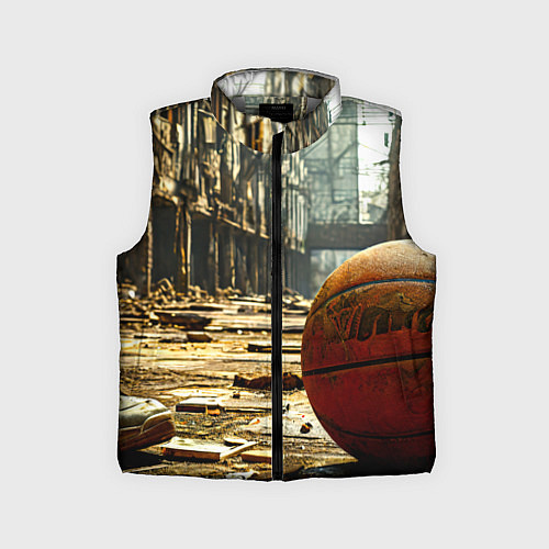 Детский жилет Баскетбольный мяч и город постапокалипсиса / 3D-Светло-серый – фото 1