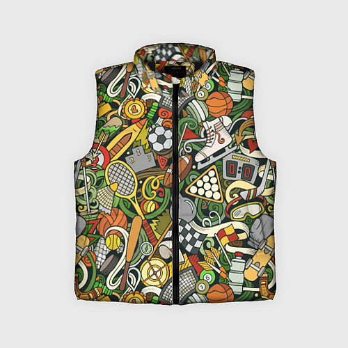Детский жилет Спортивный инвентарь коллаж / 3D-Черный – фото 1