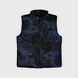 Детский жилет Синий дракон на черном
