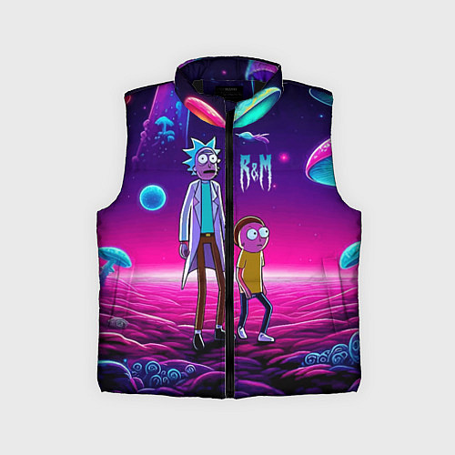 Детский жилет Морти и Рик на планете неоновых сказочных грибов / 3D-Черный – фото 1