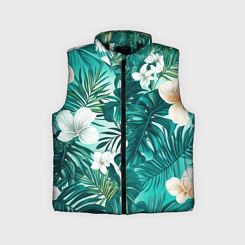 Детский жилет Цветы и пальмовые листья - тропический паттерн / 3D-Черный – фото 1