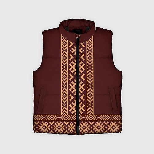 Детский жилет Золотой узор на бордовом - вышиванка рубаха / 3D-Черный – фото 1