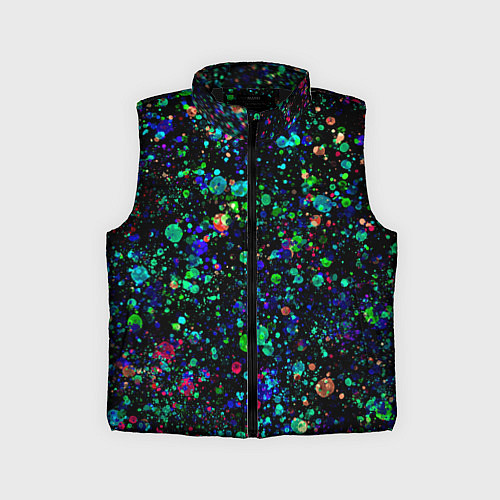 Детский жилет Чёрный с брызгами сине-зелёными абстракция / 3D-Черный – фото 1