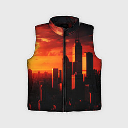 Детский жилет Стилизованный город оранжевый закат, цвет: 3D-черный