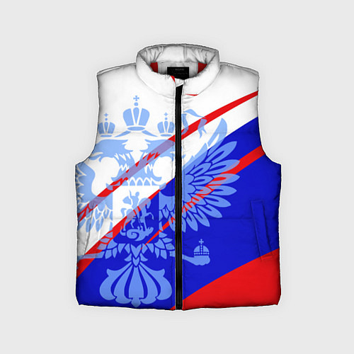 Детский жилет Герб на фоне цветов флага бело-сине-красный / 3D-Красный – фото 1