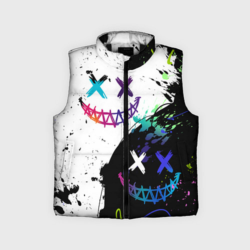 Детский жилет Неоновые брызги - жуткие улыбки / 3D-Черный – фото 1