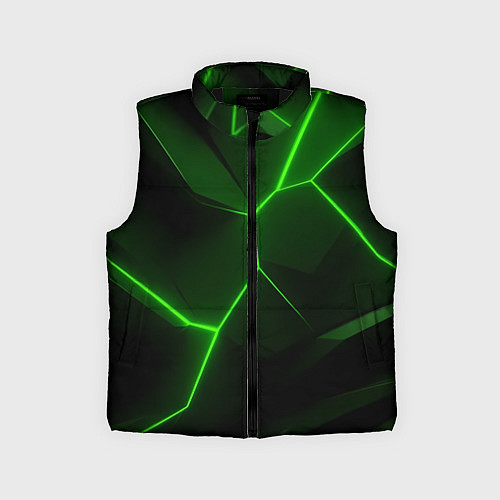Детский жилет Зеленая текстура с неоном / 3D-Черный – фото 1