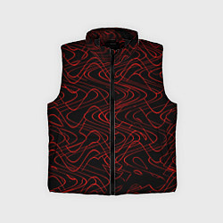 Детский жилет Чёрный с красными волнистыми линиями абстракция