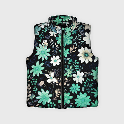 Детский жилет Чёрный в зелёный цветочек стилизованный / 3D-Черный – фото 1