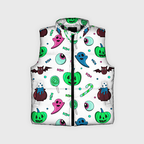 Детский жилет Halloween light green pumpkin - паттерн / 3D-Черный – фото 1