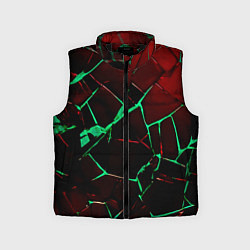 Детский жилет Битые плиты тёмно-красный с зелёным, цвет: 3D-черный