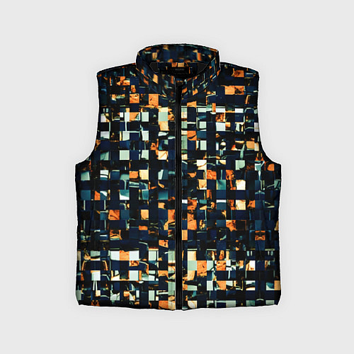 Детский жилет Тёмный синий с оранжевым кубики абстракция / 3D-Черный – фото 1