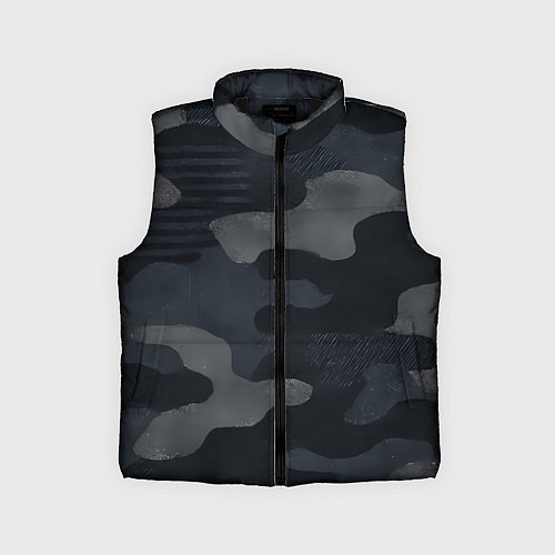 Детский жилет Текстура - камуфляжная синяя ткань / 3D-Черный – фото 1