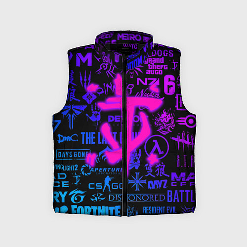 Детский жилет Doom логотипы игр неон / 3D-Черный – фото 1