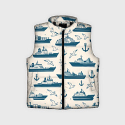 Детский жилет Морской паттерн из чаек, якорей и кораблей