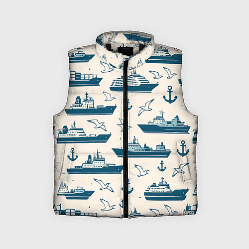 Детский жилет Морской паттерн из чаек, якорей и кораблей / 3D-Черный – фото 1