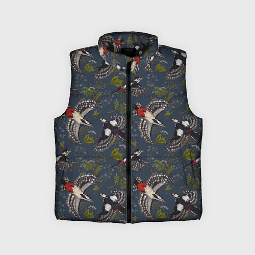 Детский жилет Дятлы и цветы / 3D-Черный – фото 1