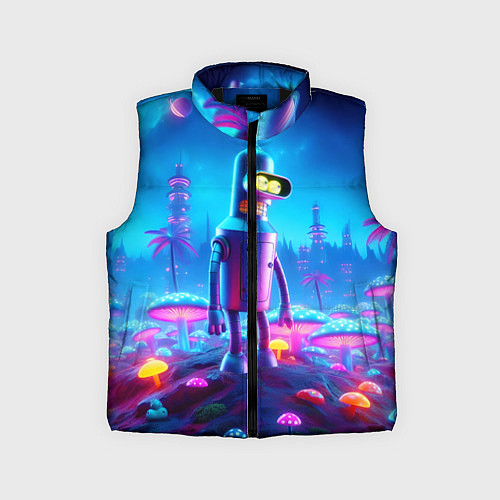 Детский жилет Бендер на сказочной неоновой грибной планете - ней / 3D-Черный – фото 1