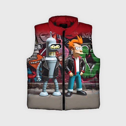 Детский жилет Bender bending robot and Fry - ai art graffiti / 3D-Черный – фото 1