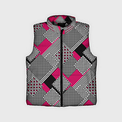 Детский жилет Красно черная абстрактная геометрия пэчворк, цвет: 3D-черный