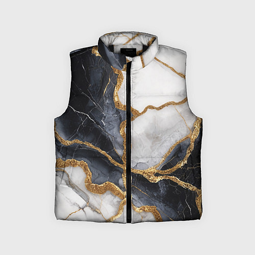 Детский жилет Мрамор белый и черный с золотом / 3D-Черный – фото 1