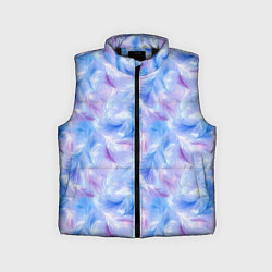 Детский жилет Узор из голубых и сиреневых перьев, цвет: 3D-черный