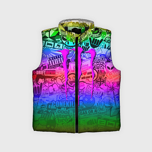 Детский жилет Monster energy неоновые стикеры / 3D-Черный – фото 1