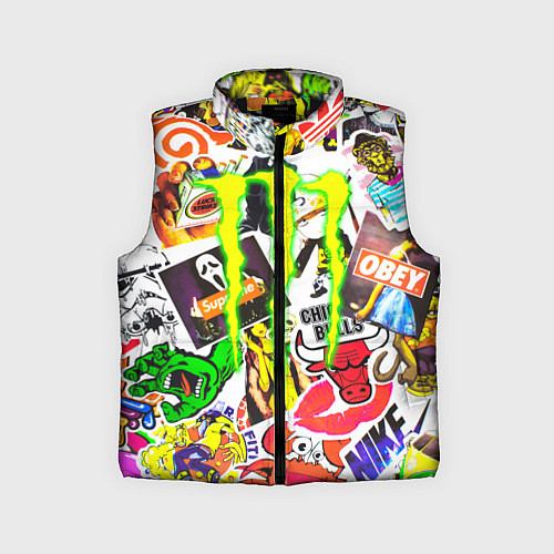 Детский жилет Monster energy стикеры бренды / 3D-Черный – фото 1