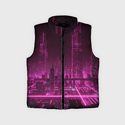 Детский жилет Городской пейзаж неоновый киберпанк, цвет: 3D-черный
