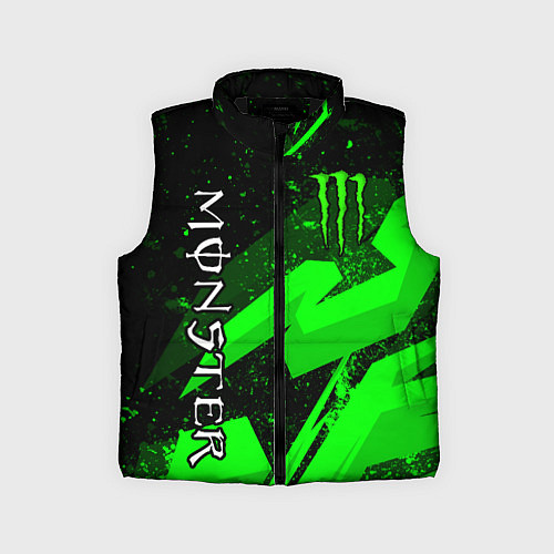 Детский жилет Monster energy - зеленые брызги / 3D-Черный – фото 1