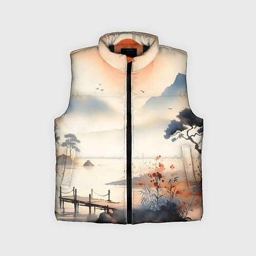 Детский жилет Таинственный Японский пейзаж - акварель / 3D-Черный – фото 1