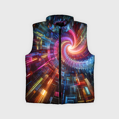 Детский жилет Fractal neon spiral - ai art fantasy / 3D-Черный – фото 1