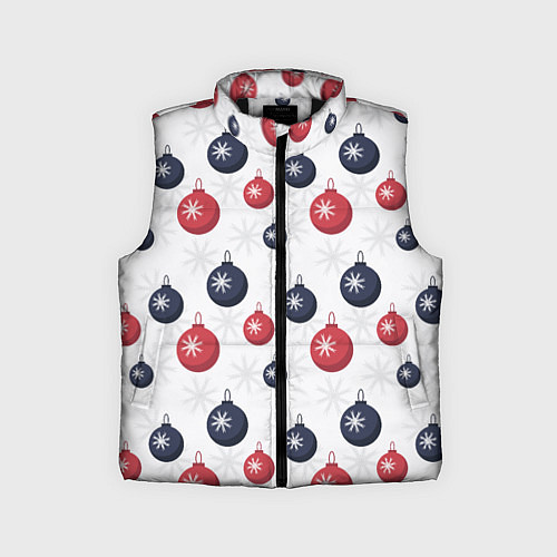 Детский жилет Синие и красные новогодние шары со снежинками / 3D-Черный – фото 1