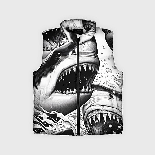 Детский жилет Белая акула - стая / 3D-Черный – фото 1