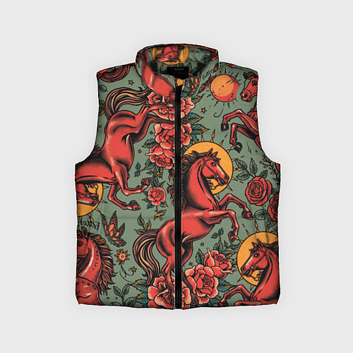 Детский жилет Красный конь и розы / 3D-Черный – фото 1