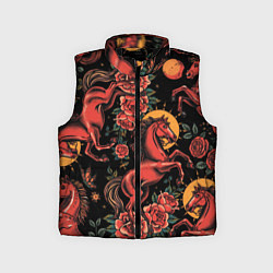 Детский жилет Красная лошадь с розами, цвет: 3D-черный
