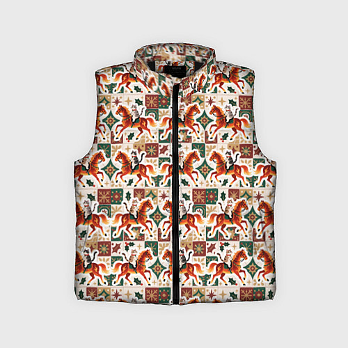 Детский жилет Винтажные коты всадники на лошади / 3D-Черный – фото 1