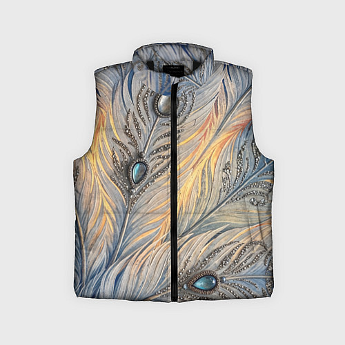 Детский жилет Синие перья с самоцветами / 3D-Черный – фото 1