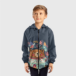 Ветровка с капюшоном детская Осенний медведь, цвет: 3D-черный — фото 2
